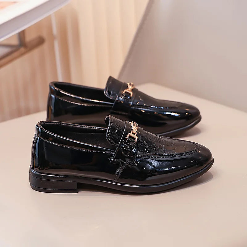 Children Leather Shoes Boys Formal Shoes Black Classic Point Toes Soft Bottom Spring Autumn British Style Kids Flat Shoes