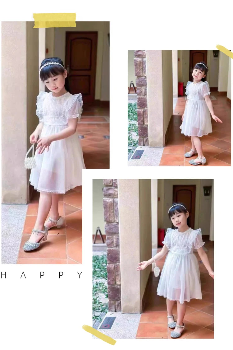 Girls' high-heeled princess shoes model catwalk show silver children's dress shoes shiny stage crystal sandals