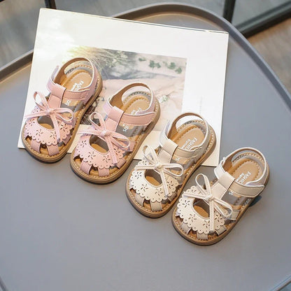 Summer Baby Girls Sandals Cut-Outs Lace Princess Shoes Children Sandals Anti Slip Soft Sole Toddler Kids Beach Shoes Size 21-30