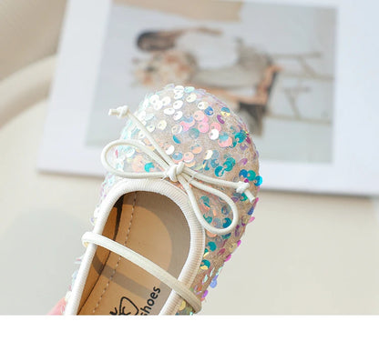 Girls' Shoes Spring New Fashion Little Girl Sequin Princess Shoes Soft Sole Girls' Shallow Mouth Single Shoes Breathable
