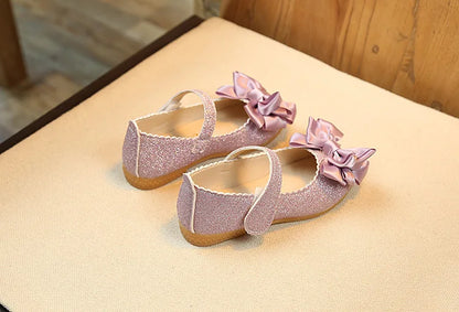 Glitter with Bow-knot Princess Sweet Bling Dress Shoes for Dance Party Girls Leather Shoes for Toddlers Kids Big Children Flats