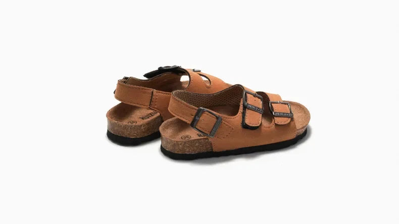 Boys Summer Soft Soled Cork Sandals Children One Line Herringbone Slippers Girl Beach Breathable Double Ring Buckle Casual Shoes