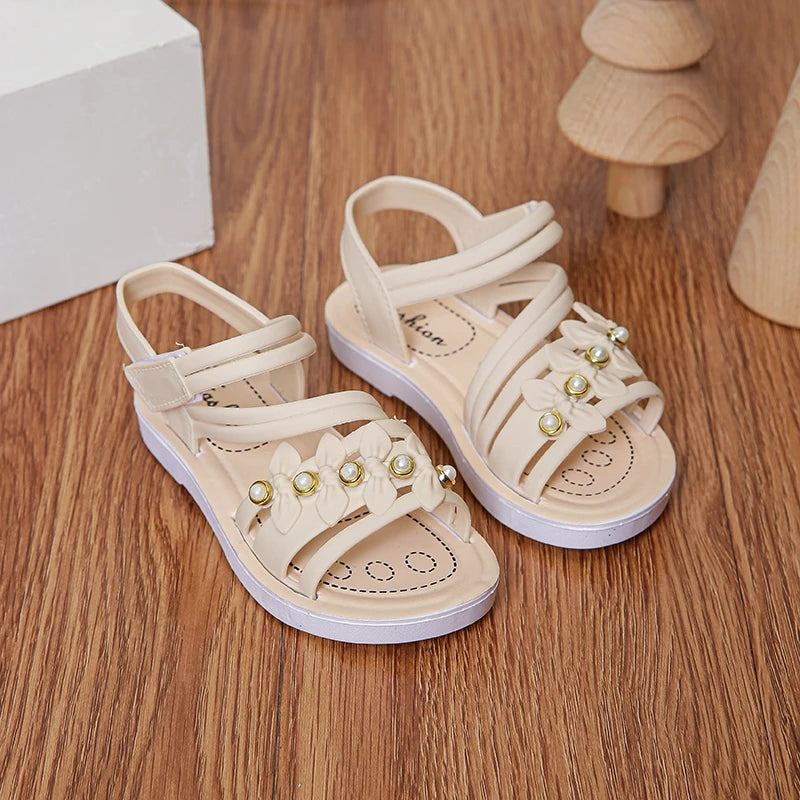 Chic Toddler Girls' Flower Adorned Open Toe Sandals - Comfy, Non-Slip Sole with Easy Hook and Loop Closure for Casual Wear