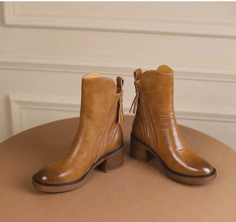 Women's Boots Spring and Autumn New Chelsea Boots Thick Heel Brown Short Leather Shoes for Women High Heels platform shoes
