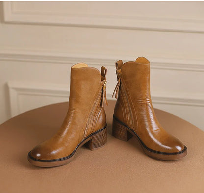Women's Boots Spring and Autumn New Chelsea Boots Thick Heel Brown Short Leather Shoes for Women High Heels platform shoes
