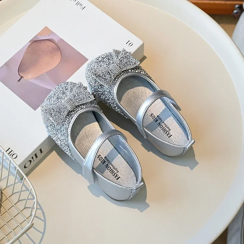 Children Princess Shoes Luxury Rhinestone Girls Bowknot Leather Shoes Spring Autumn Versatile Kids Fashion Causal Ballet Shoes