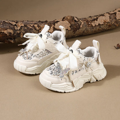 Children Shoes New Spring Toddler Girls Sport Shoes Bling Bling Soft Sole Breathable Outdoor Tennis Fashion Kids Sneakers