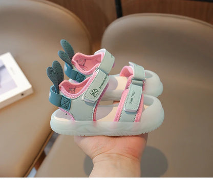 Children's Sandals 2-12 Years Old Cartoon Greenish Pink Soft Boys Girls Beach Shoes Casual Non-slip Kids Baby Sports Sandals
