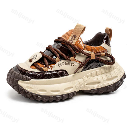 New Thick Soled Height Increasing Men's Casual Shoes 2025 Spring Color Blocked Comfortable Fashion Trend Low Cut Chunky sneakers (Available)