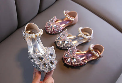 Girls Princess Sandals Kids Summer Children Wedding Party Shoes Performance Soft Flat Shoe Girls Dance Diamonds Butterfly Shoe