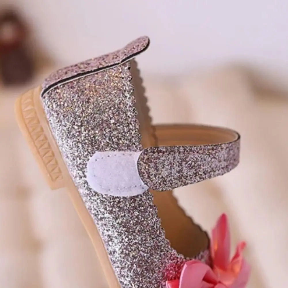 Female Glitter Princess Dress Shoes Soft Bottom Bow-knot Dance Party Shoes Bright Non-slip Leather Shoes Girls