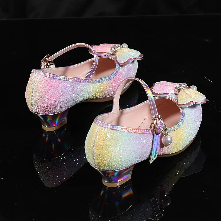 Girls High Heel Dress Shoes Children Princess Marijane Wedding Party High Heels Female  Bridesmaid Kid Show Single Leather Shoes