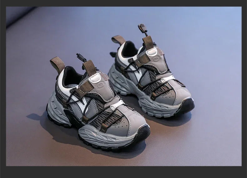 Boys Running Shoes Handsome Trendy Children Sneakers Mesh Breathable 2025 New Fashion Kids Sports Shoes Non-slip Thick Soft Sole