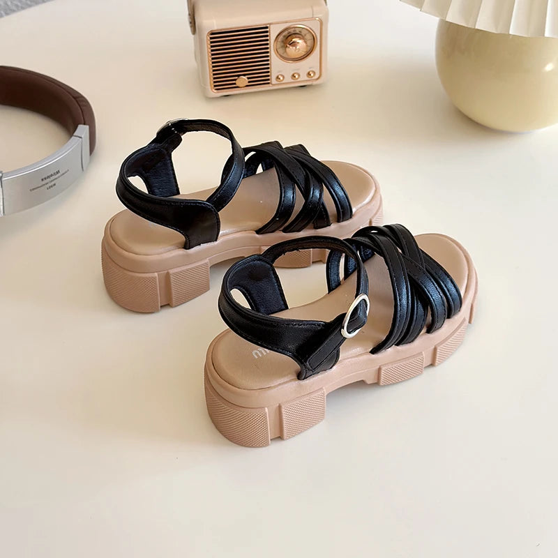 Girls Sandals 3-18 Years Old Beige Open-toe Woven Kids Beach Shoes Summer New Green Fashion Hundred Children's Sandals Shoes