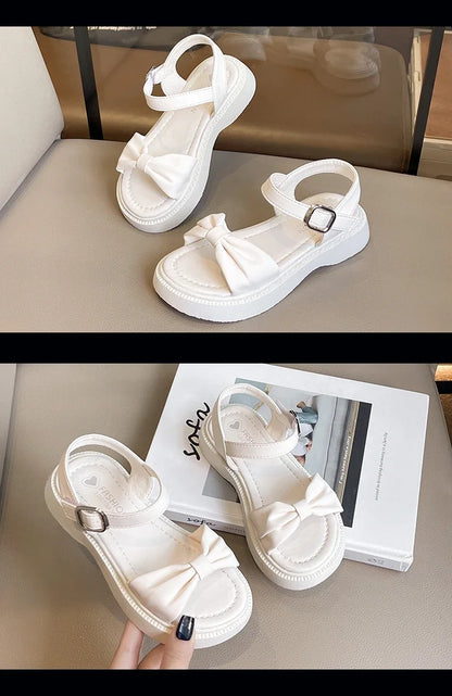 Girls Summer Beach Sandals 2025 New Solid Color Kids Causal Sandals Fashion Sweet Bow School Versatile Children Princess Shoes