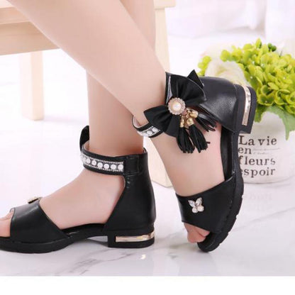 Kids Bow Sandals Children Girls Summer Cute Sandals Beach Sandals Princess Fashion High Heels Tassel School Shoes
