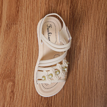 Chic Toddler Girls' Flower Adorned Open Toe Sandals - Comfy, Non-Slip Sole with Easy Hook and Loop Closure for Casual Wear