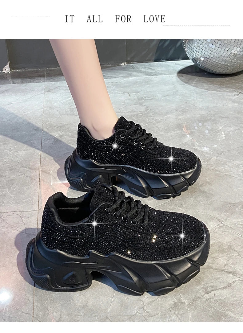 Shoes for Women New Shiny Rhinestone Women's Sneakers Shoes Autumn Korean Fashion Thick Sole Sports Shoes Zapatos De Mujer