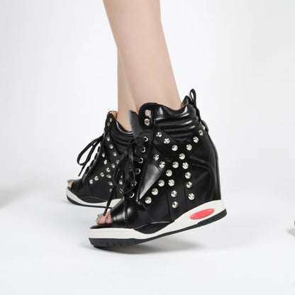 Womens Sneakers Shoes Fashion Platform Designer Thick Sole Casual Hoof Heels TPR Autumn Round Toe Solid High Increased Inte
