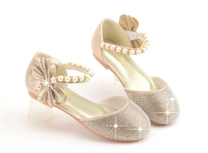 Girls Wedding Shoes Glitter New Brand Flat Heels Children Princess Sandals Dance Kids Fashion Party Shoes with Pearl