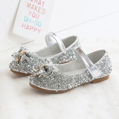 Party Dresses for Girl Spring Fashion Glitter Girl Shoe Water Diamond Princess Shoe Soft Sole Kid Shoes Bow Kid Leather Shoe
