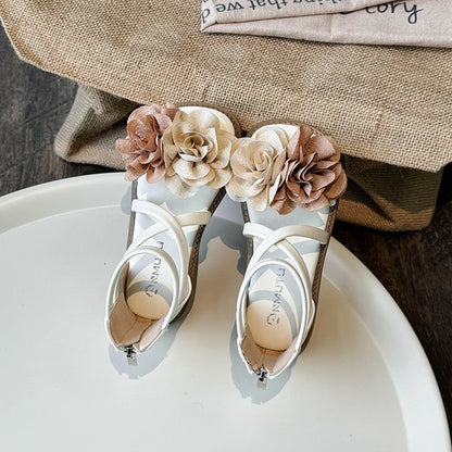 Girls' Sandals Summer New Children's Flower Princess Shoes Medium Large Children's Soft Bottom High Butt Roman Shoes