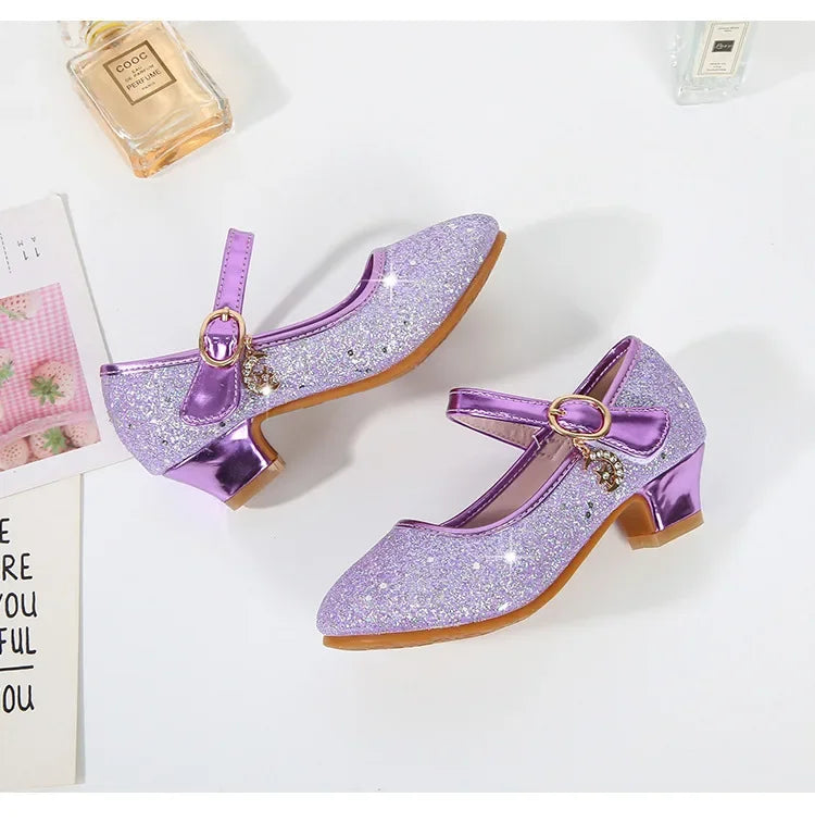 Girl High Heels Princess Shoes Halloween Cosplay Kids Shiny Party Dress Up Leather Shoe for School Uniform Wedding
