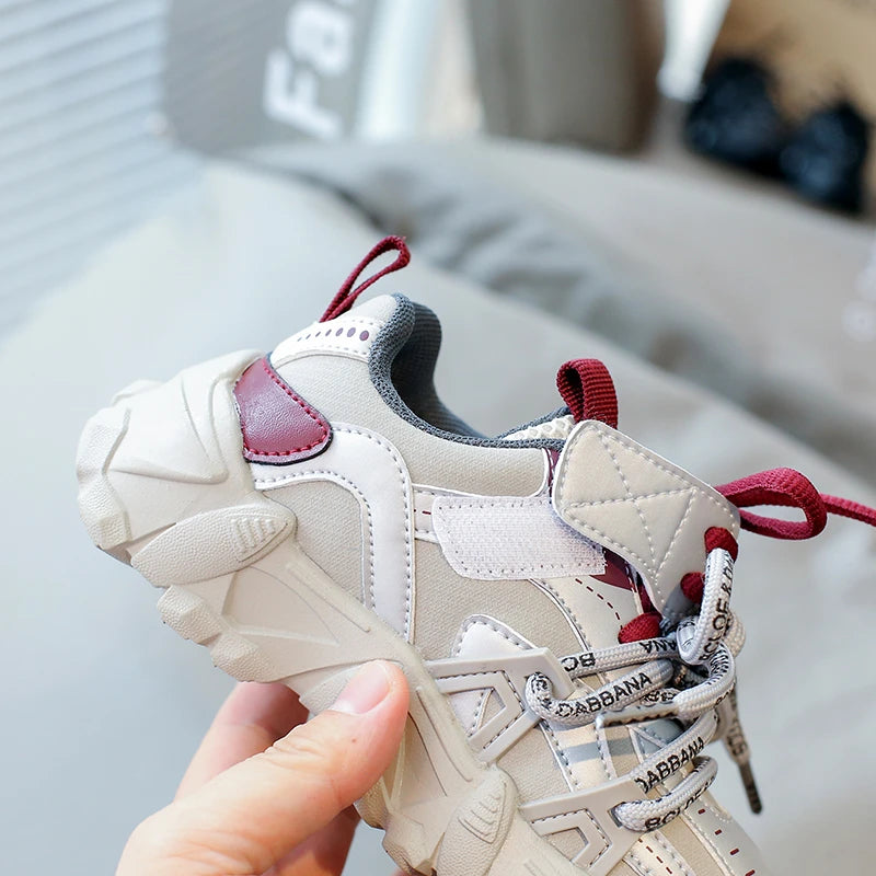 Children's Sneakers Four Seasons Leather Boys Girls Single Shoes Black Soft Bottom Non-slip Kids Running Shoes