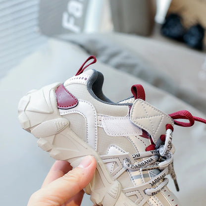 Children's Sneakers Four Seasons Leather Boys Girls Single Shoes Black Soft Bottom Non-slip Kids Running Shoes