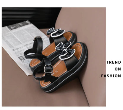 New Fashionable Girls Sandals Summer Bow Princess Sandals 3-14 Years Old Students Outside Wearing Versatile Velcro Sandals