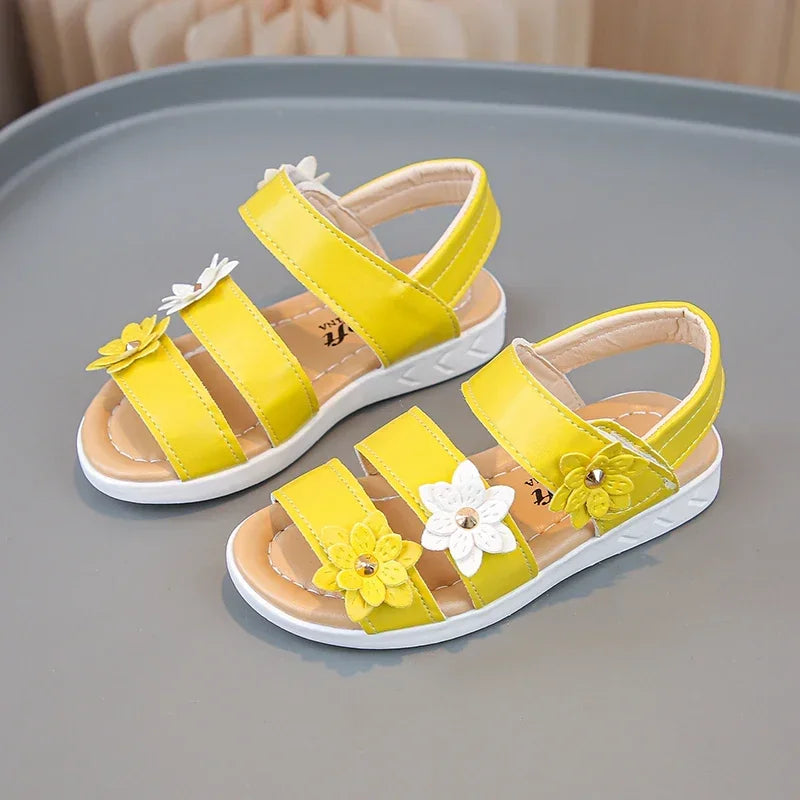 Children's Summer Sandals Sweet Chic Floral Sandals for Pretty Girls Fashion Princess Versatile Kids Wedding Party Flat Sandals