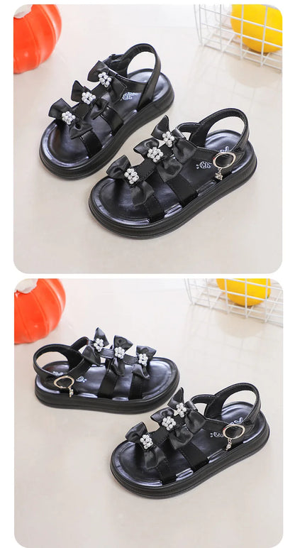 Girls Sandals with Sweet Bows Soft Sole Kids Beach Shoes Versatile 2025 Summer New Children Princess Shoes Casual Non-slip Cute
