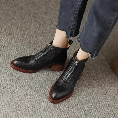 Women's Short Boots New Autumn Winter Zipper Vintage Chunky Heel Middle Heel Shoes Comfortable Warm Non Slip Fashion Boots