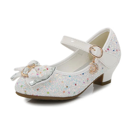 Classic Bow Girl Pu Leather Shoes For Girls Party Dance Children Kids Shoes Princess High Heels Child Wedding Shoes