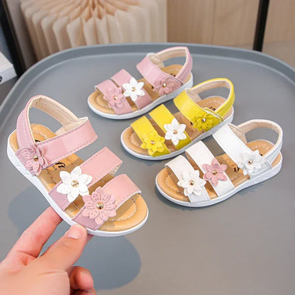 Children's Summer Sandals Sweet Chic Floral Sandals for Pretty Girls Fashion Princess Versatile Kids Wedding Party Flat Sandals