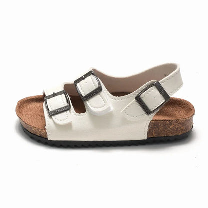 Boys Summer Soft Soled Cork Sandals Children One Line Herringbone Slippers Girl Beach Breathable Double Ring Buckle Casual Shoes