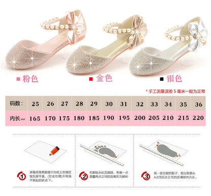 Girls Wedding Shoes Glitter New Brand Flat Heels Children Princess Sandals Dance Kids Fashion Party Shoes with Pearl