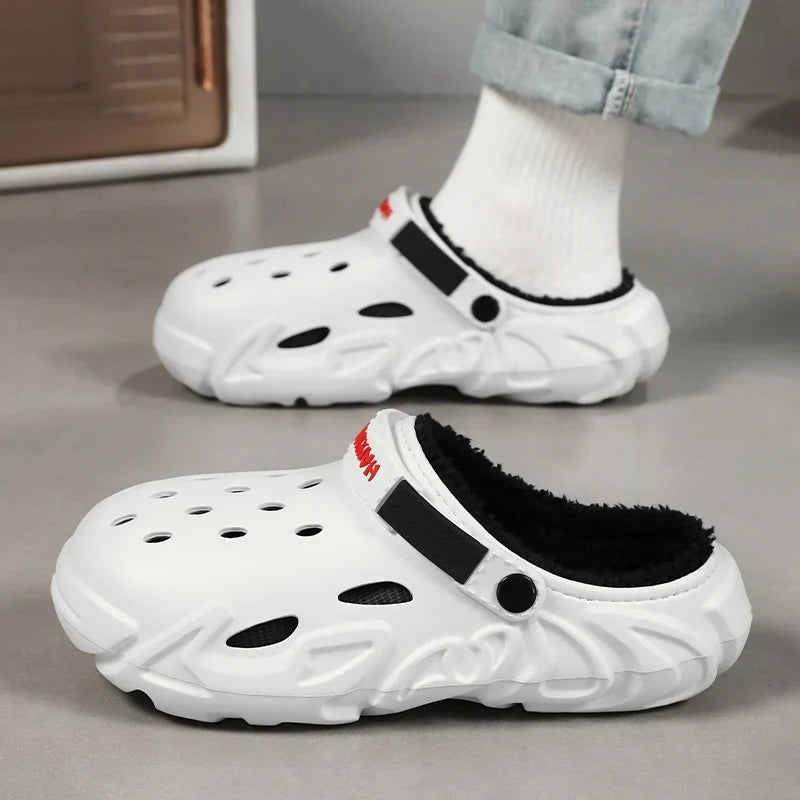 Winter Warm Home Slippers Men Waterproof Fur Clogs Slippers Garden Slippers Fuzzy Plush Slippers Bedroom Shoe For Indoor Outdoor (Available)