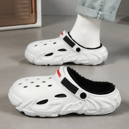 Winter Warm Home Slippers Men Waterproof Fur Clogs Slippers Garden Slippers Fuzzy Plush Slippers Bedroom Shoe For Indoor Outdoor