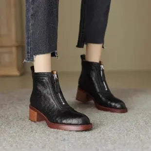 Women's Short Boots New Autumn Winter Zipper Vintage Chunky Heel Middle Heel Shoes Comfortable Warm Non Slip Fashion Boots