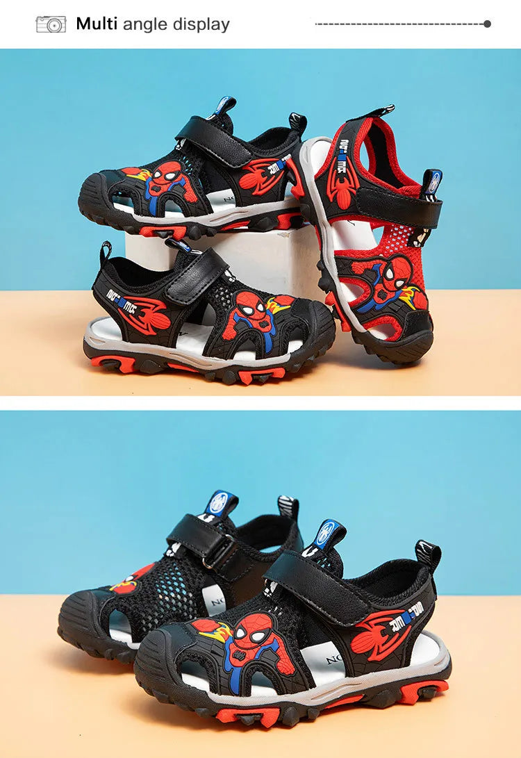 New Summer Kids Boys Sandals Closed Toe Cartoon Spiderman Shoes Orthopedic Sport Pu Leather Soft Baby Girls Beach Shoes Children