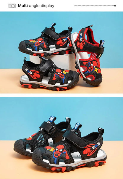 New Summer Kids Boys Sandals Closed Toe Cartoon Spiderman Shoes Orthopedic Sport Pu Leather Soft Baby Girls Beach Shoes Children