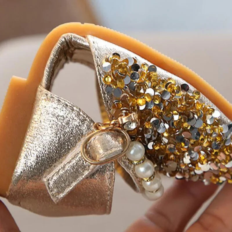 Princess Girls Party Dance Shoes Student Flats Children Pearl Sequin Sandals Kids Performance Grand Event