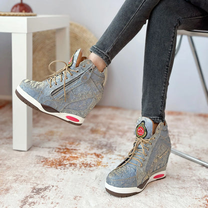 Womens Sneakers Shoes Fashion Platform Designer Thick Sole Casual Hoof Heels TPR Autumn Round Toe Solid High Increased Inte