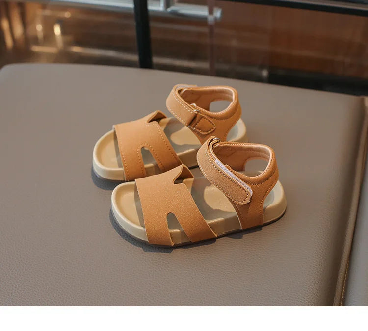 Boys Girls Sandals PU Suede Soft Beach Shoes For Children Casual Hook Loop Anti Slip Kids Sandals