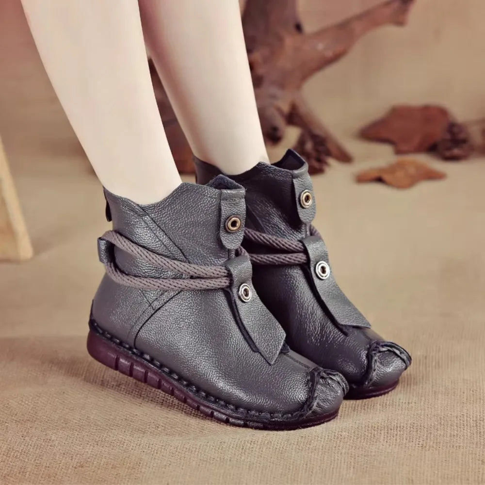 Women's Boots Autumn and Winter New Flat Soft Soled Short Boots National Style Vintage Womens Shoes Warm and Cotton Shoes