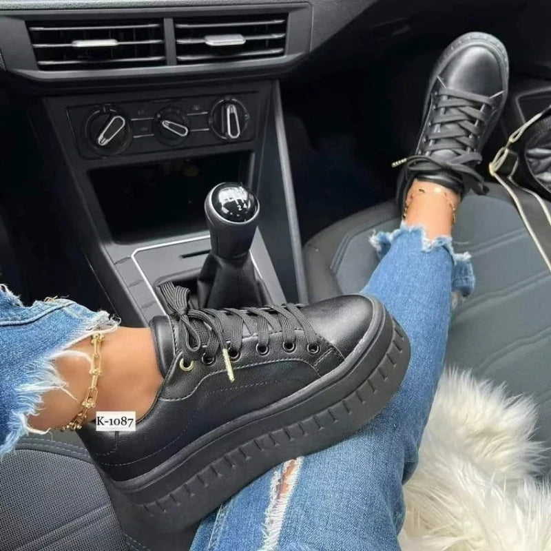 White Shoes Casual Shoes for Women 2025 New Platform Sneakers Solid Color Ladies Footwear Trend Lightweight PU Vulcanized Shoes