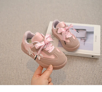 Kids Skate Sneakers for Girls 2025 Autumn New Toddler Walking Shoes Cute Ornament Non-slip Retro Comfort School Sports Sneakers