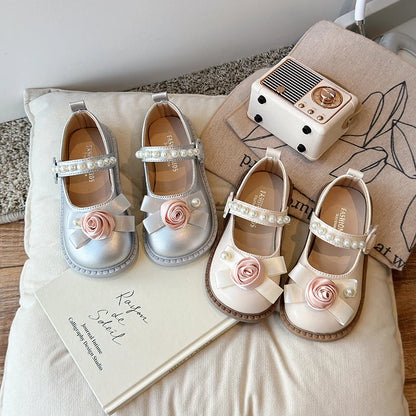 Elegant Girl's Shoes for Wedding Party Chic Flower Kids' Causal Leather Shoes Fashion Sweet Versatile Children Princess Shoes