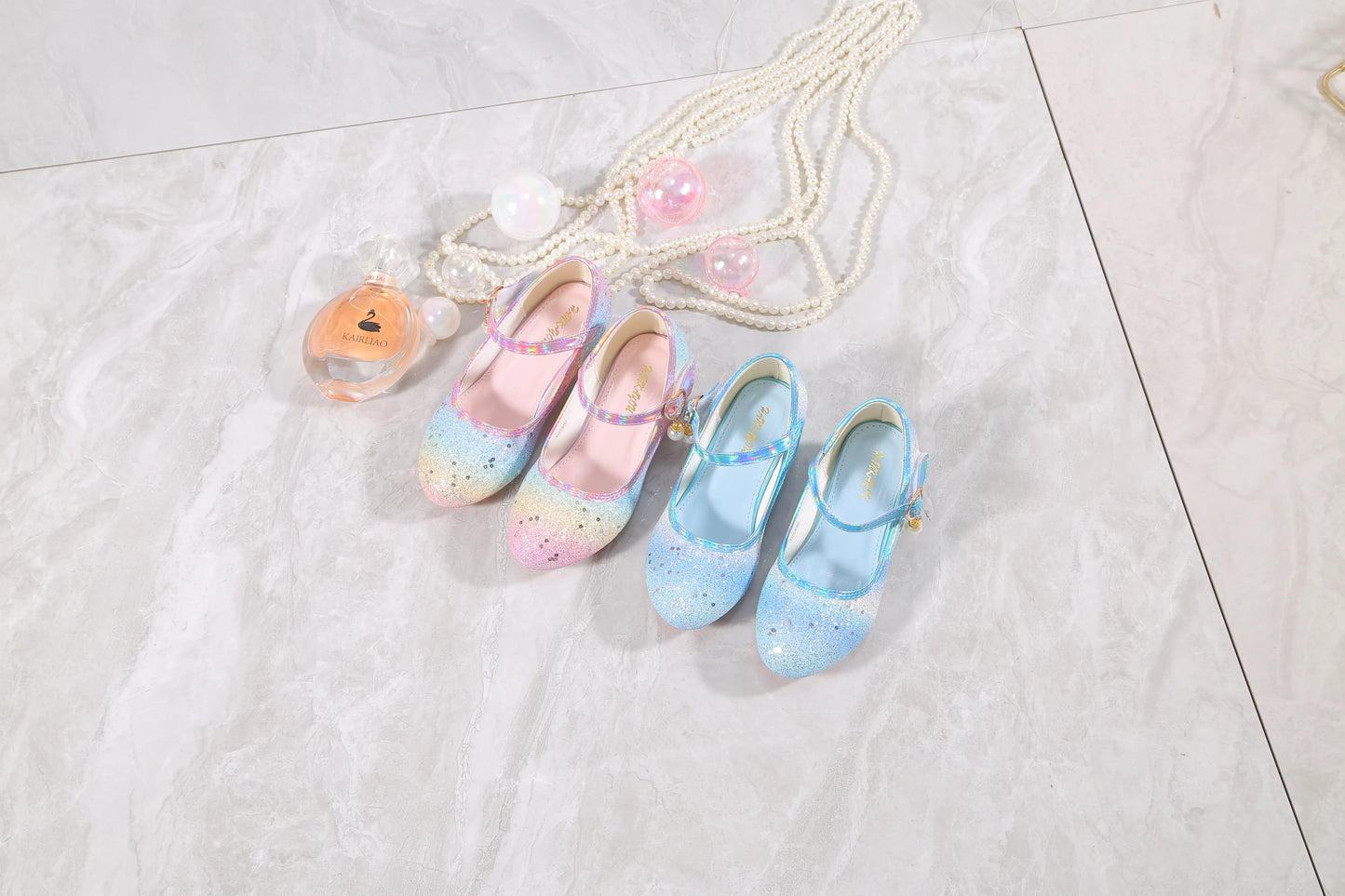 YUNICUS Girls High Heels Princess Shoes Students Children's Single Shoes Little Girl Performance Sequins Glitter Leather Shoes